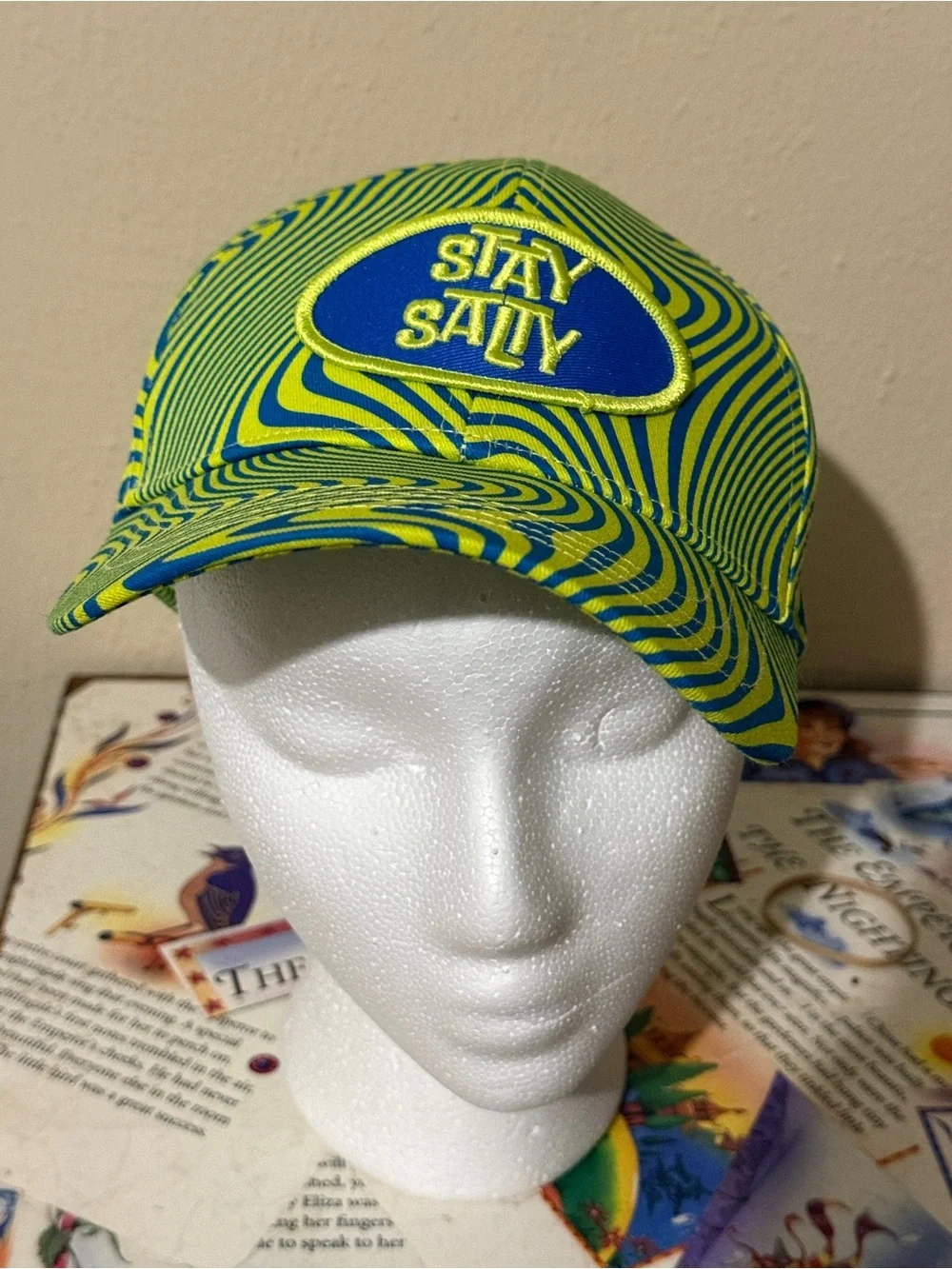 Stay Salty Neon Green and Blue Adjustable Baseball Hat. OS.